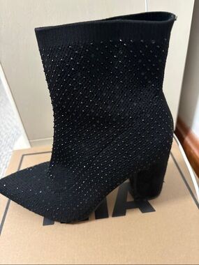 MIA Black Crystal-Embellished Pointed Sock Booties